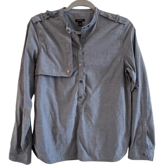 ANN TAYLOR Slate Gray Long Sleeve Shirt with Roll Tab Sleeves and Snaps size 4 - Picture 1 of 10